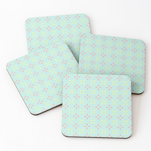 Item preview, Aqua Blue Yellow Pink Cross Leaves X-Shape Symmetry Repeating Simplistic Spring Daisy Pattern designed and sold by PenguinForests.