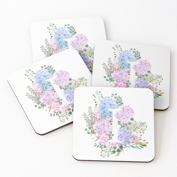 Item preview, botanical monogram alphabet I hydrangea flowers hand painted designed and sold by ColorandColor.