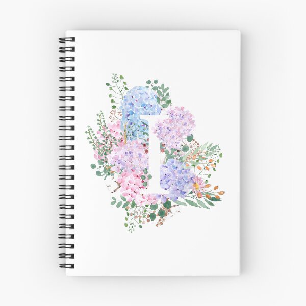 Item preview, botanical monogram alphabet I hydrangea flowers hand painted designed and sold by ColorandColor.