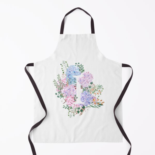Item preview, botanical monogram alphabet I hydrangea flowers hand painted designed and sold by ColorandColor.