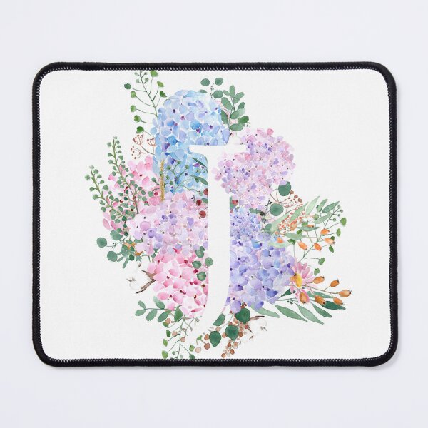 Item preview, botanical monogram alphabet J hydrangea flowers hand painted designed and sold by ColorandColor.