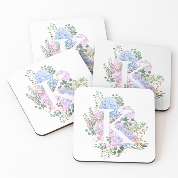 Item preview, botanical monogram alphabet K hydrangea flowers hand painted designed and sold by ColorandColor.