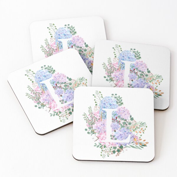 Item preview, botanical monogram alphabet L hydrangea flowers hand painted designed and sold by ColorandColor.