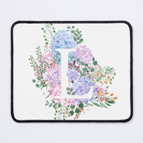 Item preview, botanical monogram alphabet L hydrangea flowers hand painted designed and sold by ColorandColor.