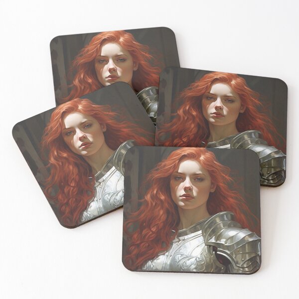 Item preview, Redhead Knight wearing Silver Armour - Art Nouveau Style designed and sold by ArtNouveauChic.