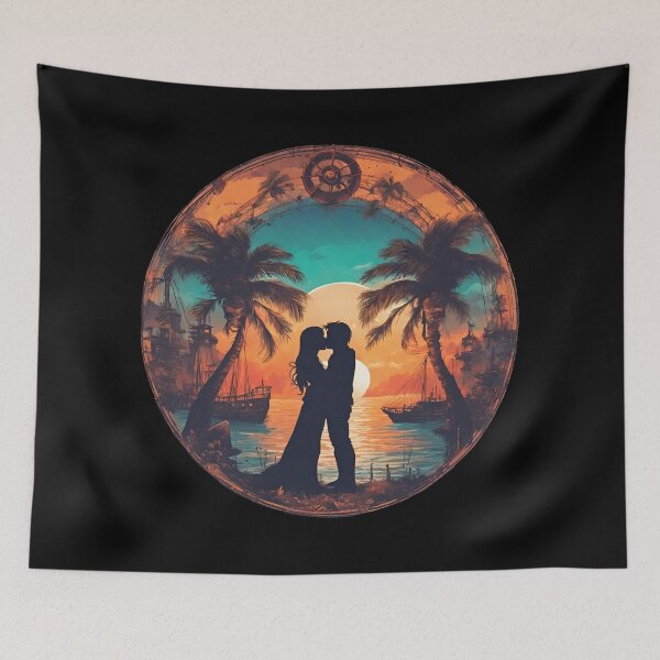 Item preview, Valentine's Day, Lovers in the harbor at sunset designed and sold by Aquillashop.