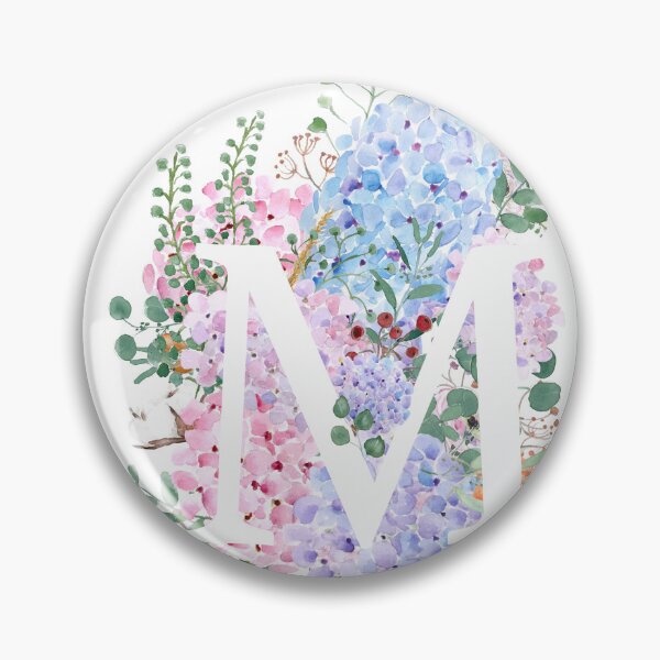 Item preview, botanical monogram alphabet M hydrangea flowers hand painted designed and sold by ColorandColor.
