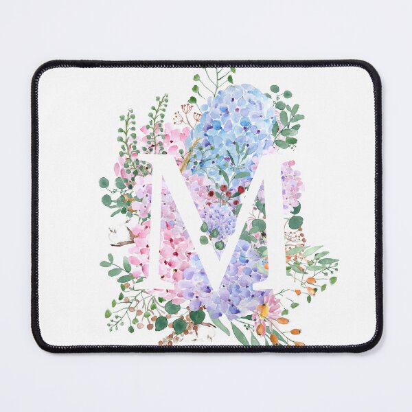 Item preview, botanical monogram alphabet M hydrangea flowers hand painted designed and sold by SelenePaintings .