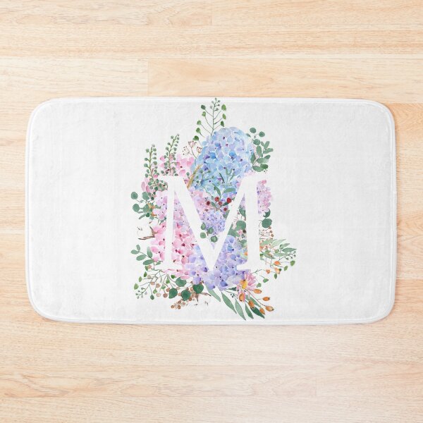 Item preview, botanical monogram alphabet M hydrangea flowers hand painted designed and sold by ColorandColor.