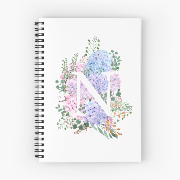 Item preview, botanical monogram alphabet N hydrangea flowers hand painted designed and sold by ColorandColor.