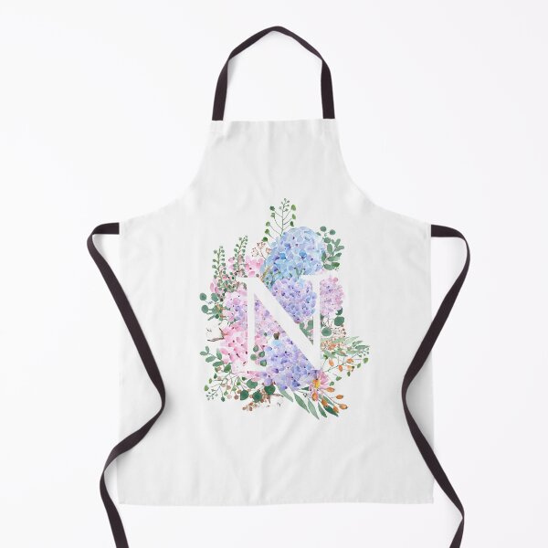 Item preview, botanical monogram alphabet N hydrangea flowers hand painted designed and sold by ColorandColor.