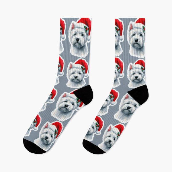 Artikelvorschau, West Highland Terrier Santa Paws – Weihnachtsdesign – Westie in einer Weihnachtsmütze – Aquarell-Hunde-Feiertagsgemälde – Grau entworfen und verkauft von Star-Fragment.