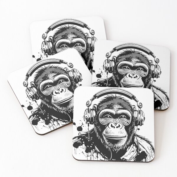 Item preview, Ink Line Drawing of Chimp Wearing Headphones designed and sold by SW-Graphics.