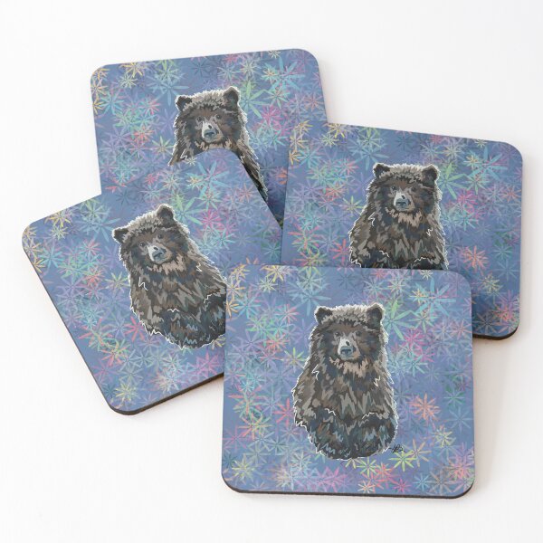 Item preview, Nugget the bear cub with floral background designed and sold by Angela Balazs.