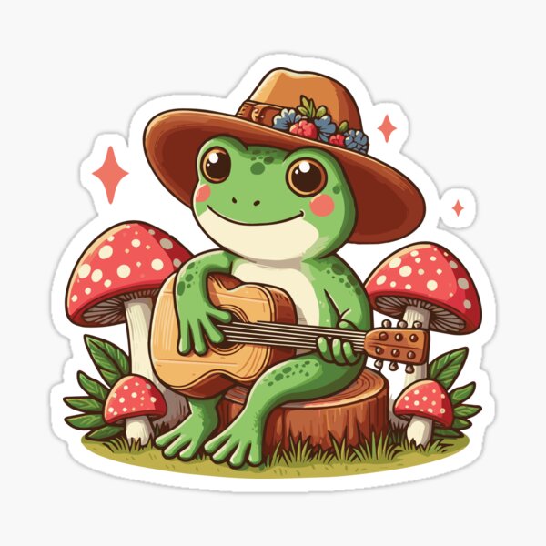 Cottagecore Aesthetics Frog Playing Guitar Sticker