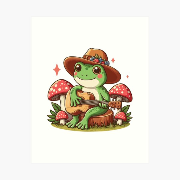 Cottagecore Aesthetics Frog Playing Guitar Art Print