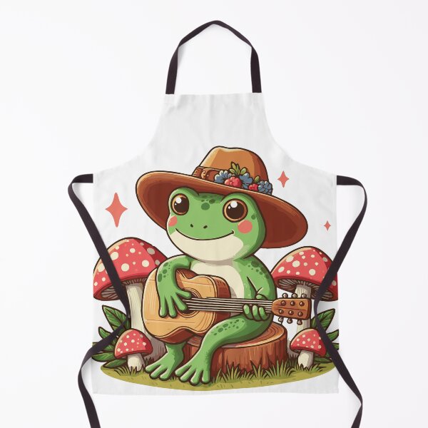 Cottagecore Aesthetics Frog Playing Guitar Apron