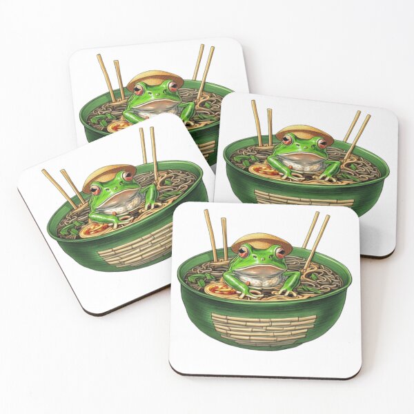Item preview, Frog eating noodles""Noodle Noshing Amphibians: A Playful Take on Frog Culinary Delights" designed and sold by Obinne.