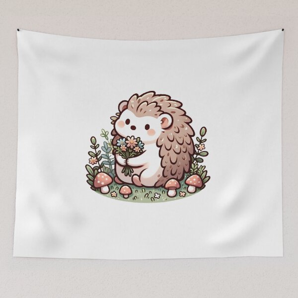 Item preview, Hedgehog with a Bouquet of Wildflowers designed and sold by UmbrellaStudio1.