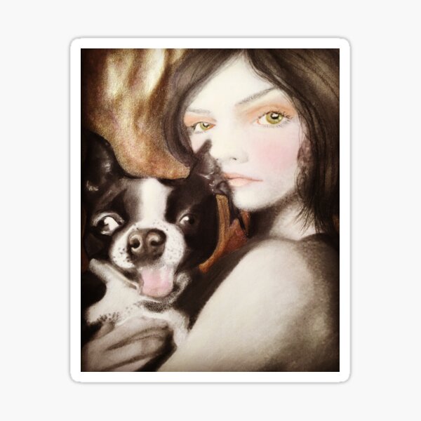 Famke Boston Terrier Fantasy Surreal Art Portrait Sticker