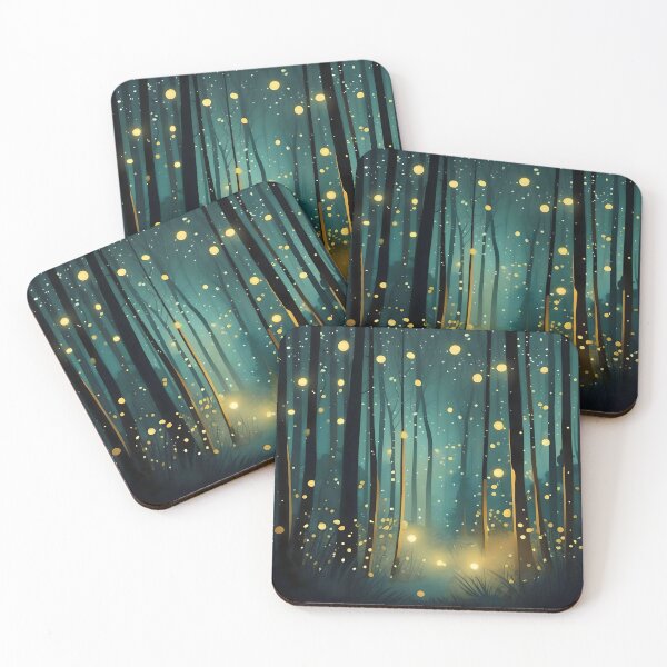 Item preview, Folk art style, fireflies in forest. designed and sold by WildLadyWood.