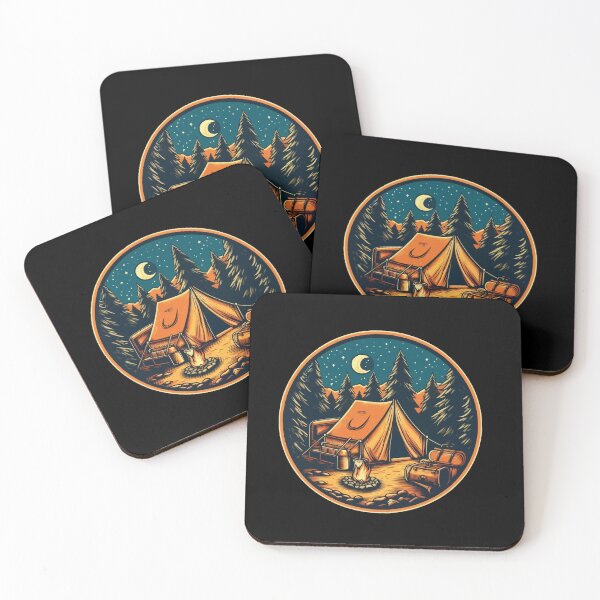 Item preview, A camping scene with a tent, chairs, and a fire pit. designed and sold by GRASTORE.