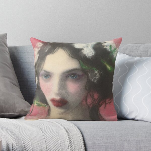 Brunette Floral Rose Fantasy Portrait Art Throw Pillow