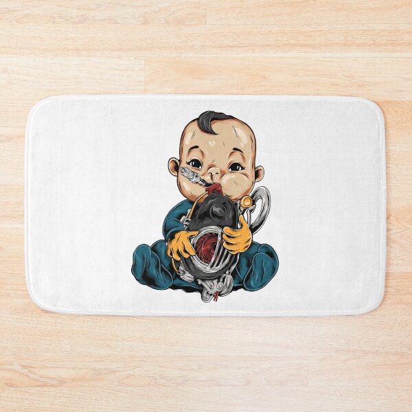 Item preview, baby on garage, baby mechanic character on garage, mechanic baby on garage designed and sold by GreyStanzione1.
