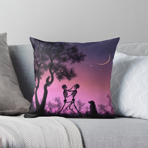 Skeleton Melee, with Raven, Cat, and Dog Throw Pillow
