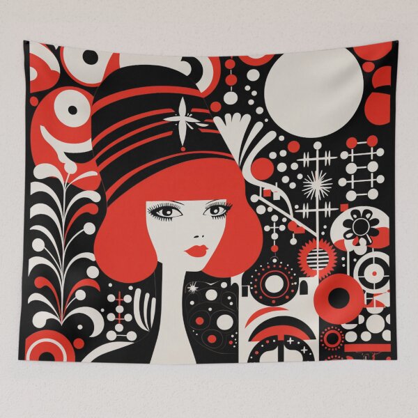 Item preview, Graphic Girl Portrait in the 60s Style on a Floral Background designed and sold by AgathaZolastore.