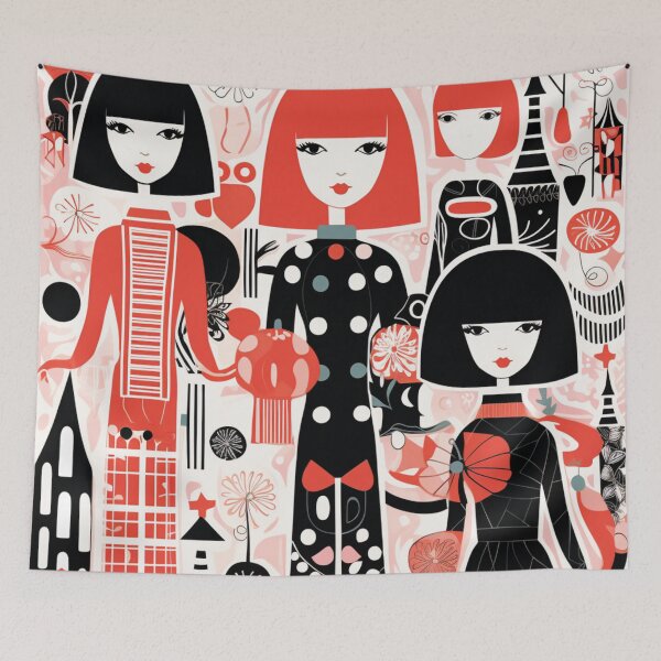 Item preview, Graphic Ladies Portrait in the 60s Style on a Doodle Background designed and sold by AgathaZolastore.
