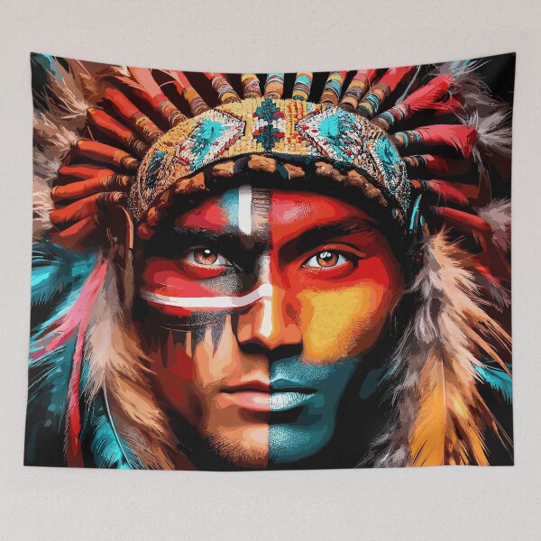 Item preview, The Man in Teal-Beautiful Native American inspired art  designed and sold by Artbyminga.