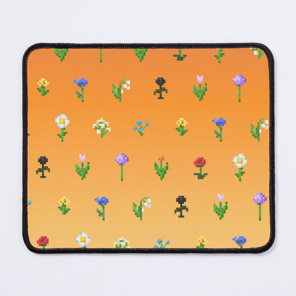 Aperçu de l'œuvre Motif de fleurs Minecraft avec coucher de soleil orange créée et vendue par Pixel and Paintbrush.