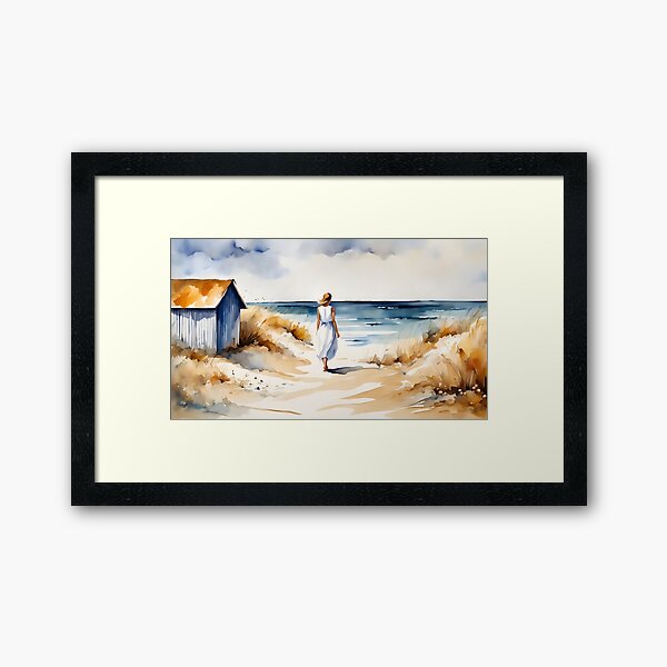Lady in White Dress - Coastal Scenes Framed Art Print