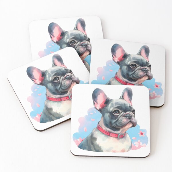 Item preview, Gray and White French Bulldog - Frenchie Watercolor Painting with Cherry Blossom Background designed and sold by Star-Fragment.