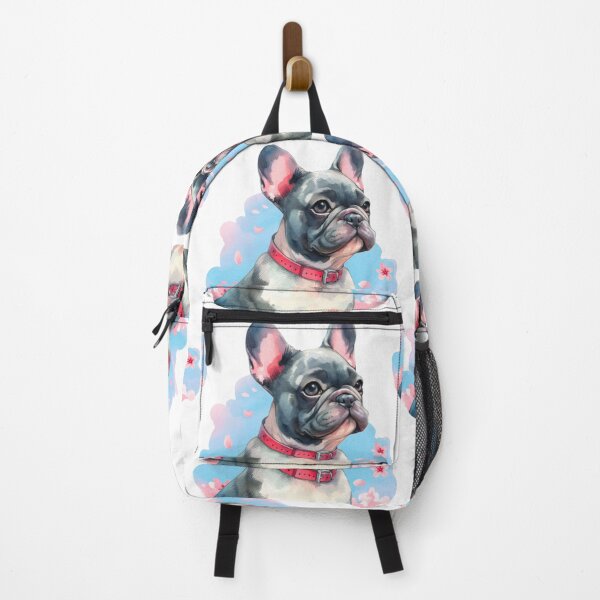 Item preview, Gray and White French Bulldog - Frenchie Watercolor Painting with Cherry Blossom Background designed and sold by Star-Fragment.