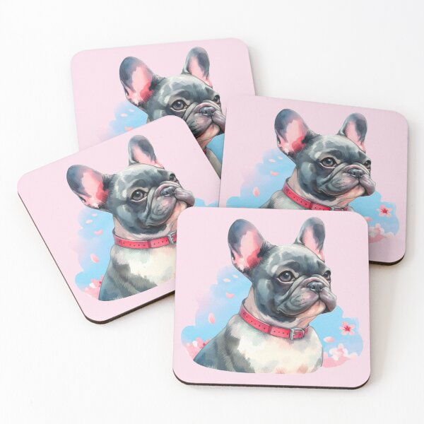 Item preview, Gray and White French Bulldog - Frenchie Watercolor Painting with Pink Cherry Blossom Background designed and sold by Star-Fragment.