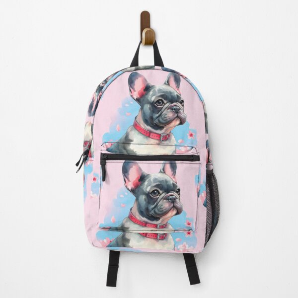 Item preview, Gray and White French Bulldog - Frenchie Watercolor Painting with Pink Cherry Blossom Background designed and sold by Star-Fragment.