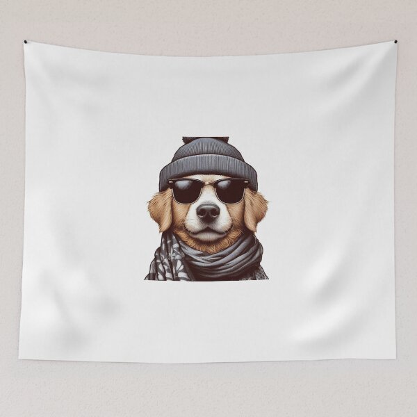 Item preview, A dog wearing a beanie, sunglasses, and a scarf.  designed and sold by Happinessgiver.