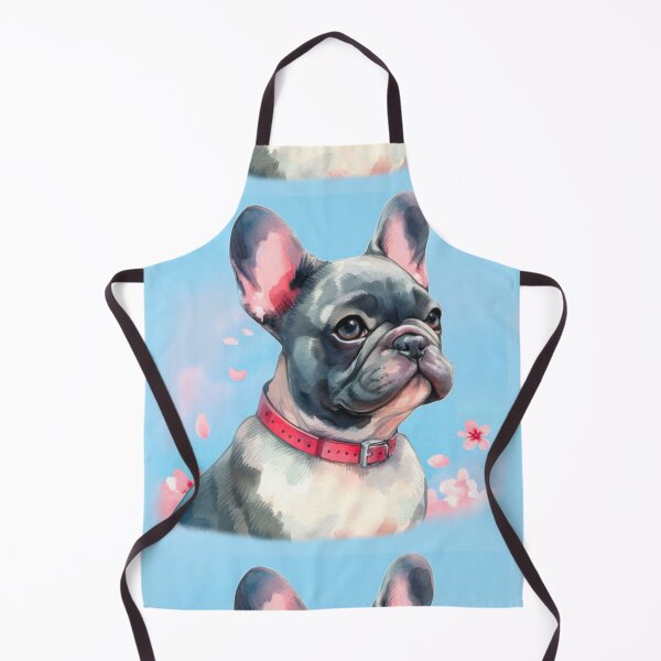 Item preview, Gray and White French Bulldog - Frenchie Watercolor Painting with Blue Cherry Blossom Background designed and sold by Star-Fragment.