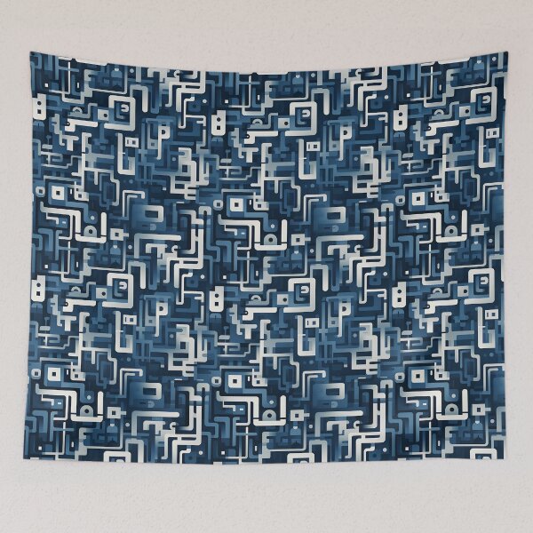 Item preview, Cubist Labyrinth: Kafkaesque Maze in Faded Ink Blue on Parchment Texture designed and sold by polonuim210.