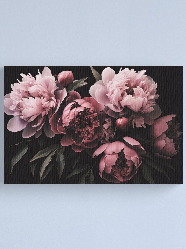 Thumbnail 1 of 3, Canvas Print, Opulent Peonie Flowers Romantic Pastel Pink designed and sold by artsandsoul.