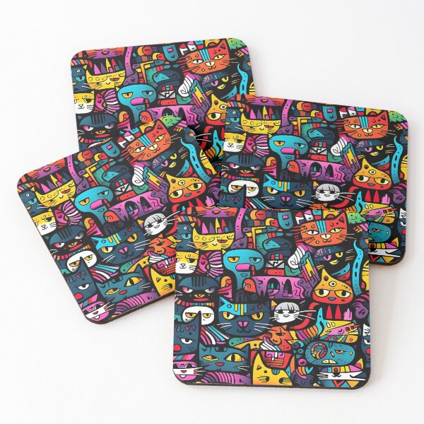 Item preview, Colorful Cats on a Black Background designed and sold by HisoTorDesign.