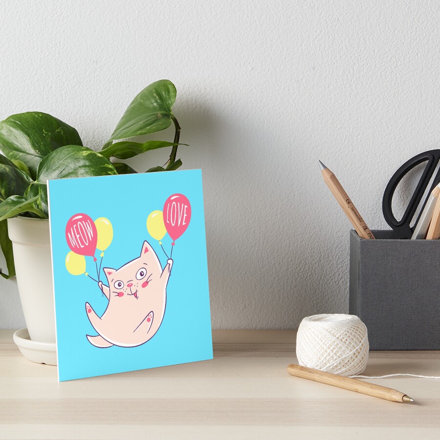Kitten With Balloons Art Board Print