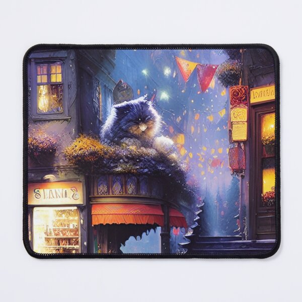 Item preview, AI generated quiet winter night in town with big cat designed and sold by Tinkerbell678.