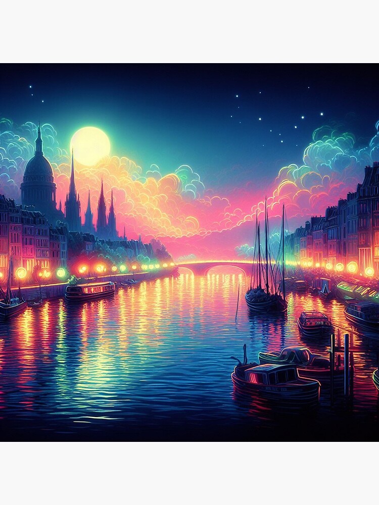 Thumbnail 3 of 3, Poster, Neon Monet Morning on the Seine Fine Art designed and sold by cokemann.