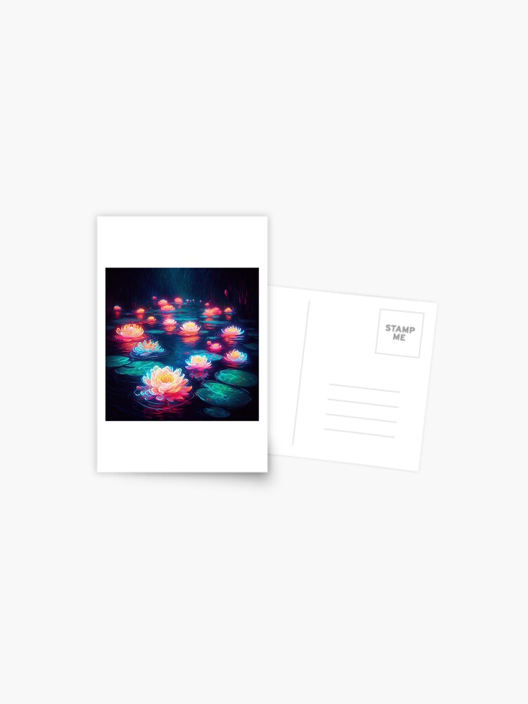 Thumbnail 1 of 2, Postcard, Neon Art - Water Lilies (Nympheas) 1907 Claude Monet designed and sold by cokemann.