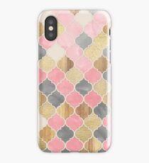 Silver Grey, Soft Pink, Wood & Gold Moroccan Pattern iPhone Case