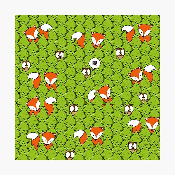 Item preview, Fox and owl in the woods designed and sold by fairytaleink.