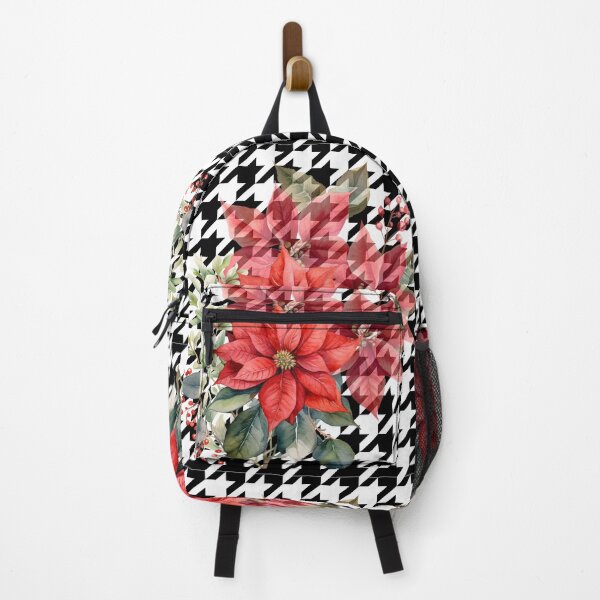 Aperçu de l'œuvre Fleurs de poinsettia aquarelle rouge sur pied-de-poule créée et vendue par AgathaZolastore.